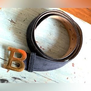 Bally B Blue Suede Leather Logo Belt; Men's Medium; Women's Large